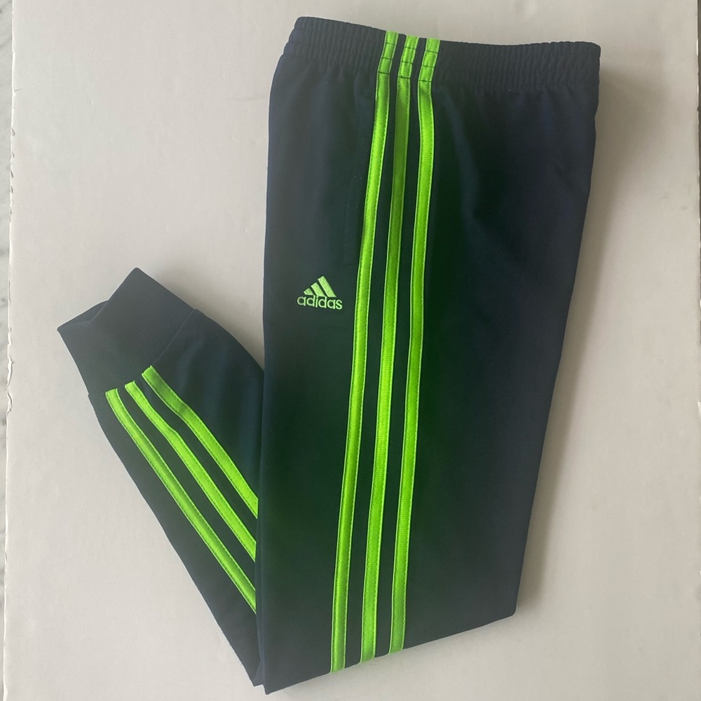 ADIDAS Kids Training Pants in Navy/Lime size 7X.